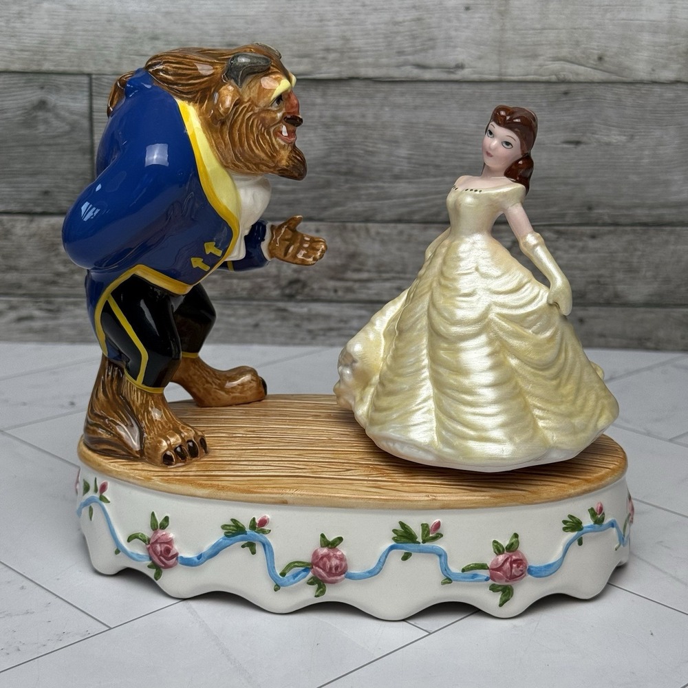 Beauty And The Beast Porcelain Music Box Dancing Walt Disney Made by Schmid